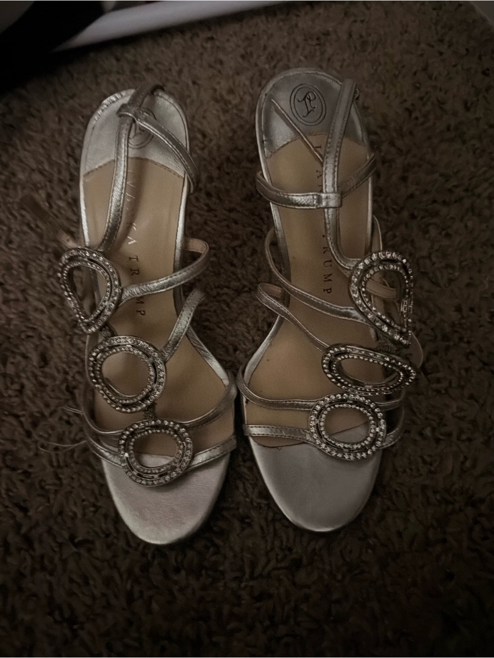 Ivanka Trump Silver Rhinestone Circle Strap Heels